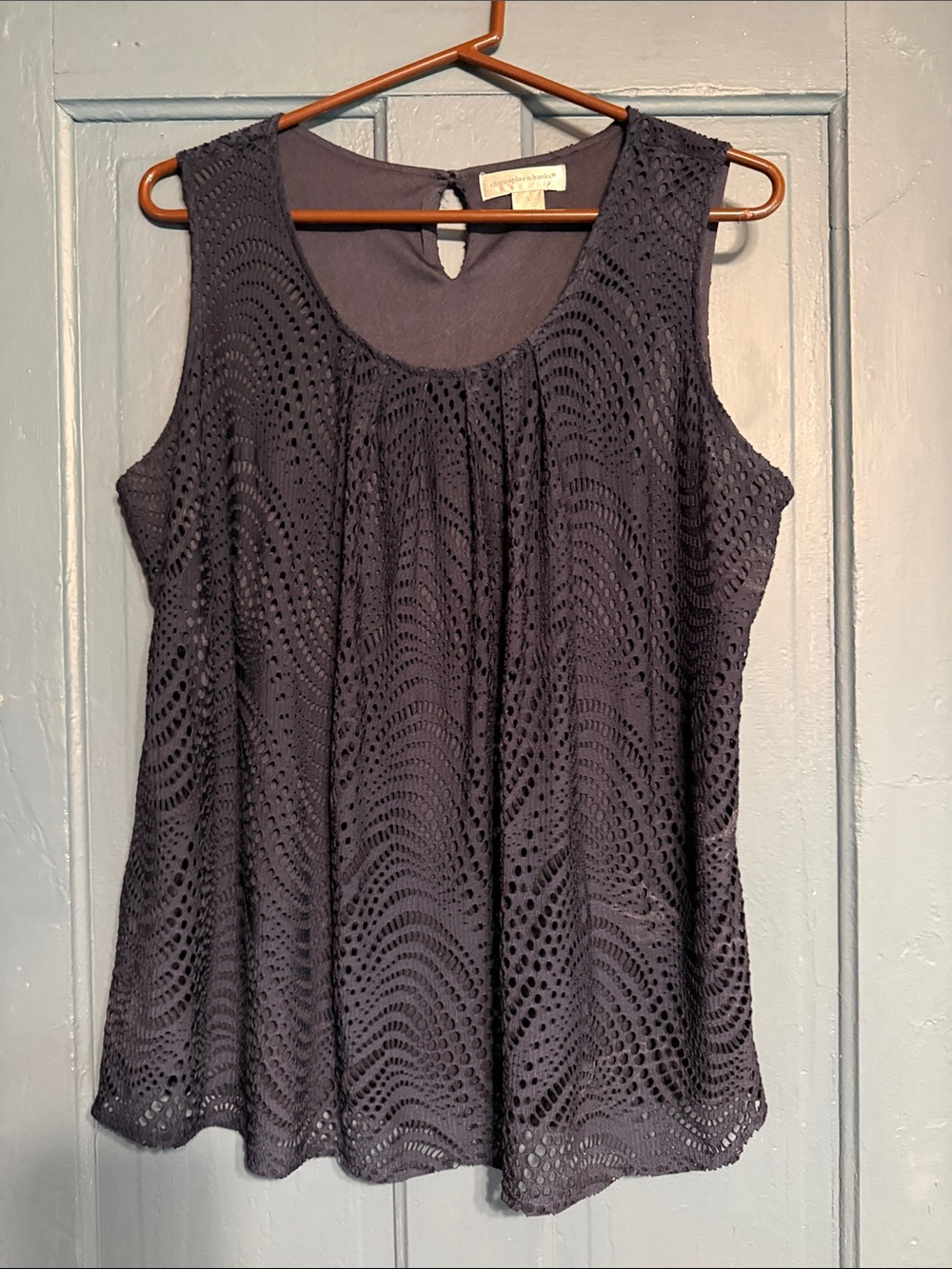 Christopher & Banks Navy Crochet Overlay Sleeveless Tank